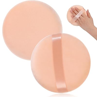 1 Pack 5 Inch Ultra Soft Washable Reusable Large Velour Loose Powder Puff Washable Round Sponge Puff for Face Body, Wet Dry Makeup Tool skin color