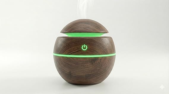 Ultrasonik Hava Nemlendirici ve Aroma Difüzörü - 3 Farklı Renk Seçeneği (Beyaz, Açık ve Koyu Ahşap) - Küre Tasarım Buhar Makinesi, LED Işıklı ve Sessiz Oda Kokusu Yayıcı (USB) (KOYU AHŞAP)