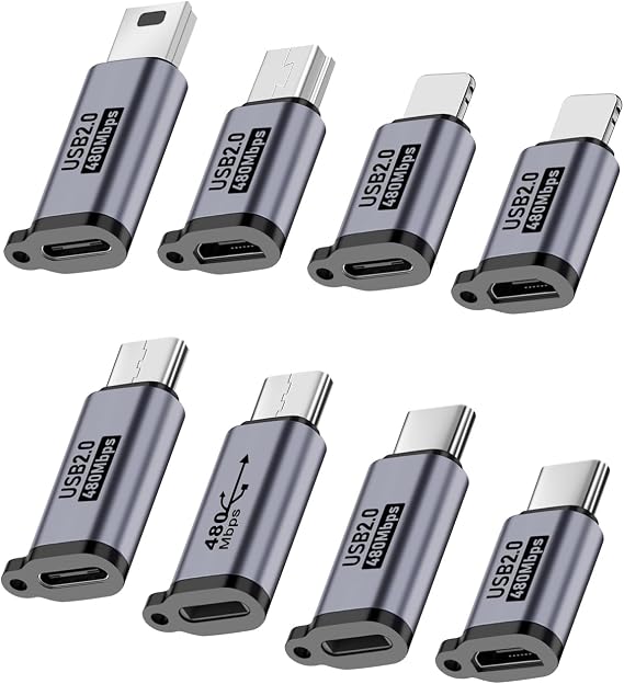 UCEC 8PCS USB Adapter Kit, USB Adapters for Multiple Devices USB C Lighting