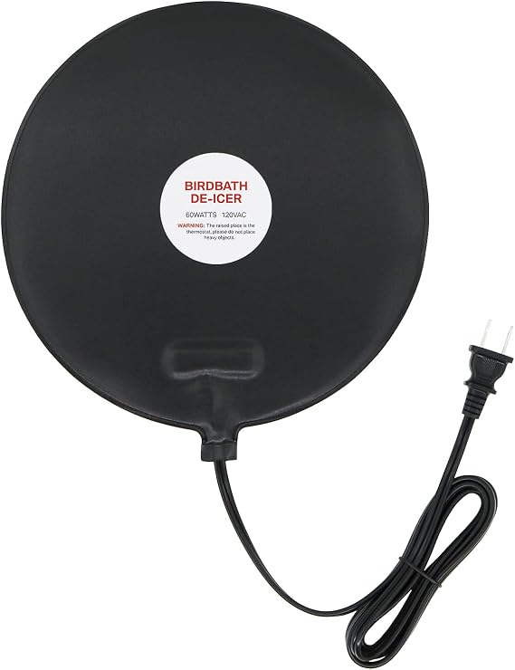 Submersible Bird Bath Heater for Outdoors in Winter, 60w Birdbath Deicer Thermostatic Controller Water Heater with 6Ft Cord for Birdbaths, Chicken, Duck, Livestock, Poulty, Animal, Tank, Buckets