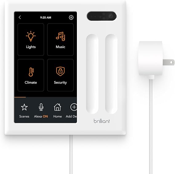 Brilliant Smart Home Control (Plug-In Panel) Alexa Built-In & Compatible with Ring, Sonos, Hue, Google Nest, Wemo, SmartThings, Apple HomeKit In-Wall Touchscreen Control for Lights, Music, More