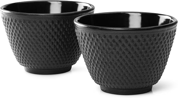 Jang Set of 2 Asian-Style Cast Iron Black Teacups with Dimpled Structure