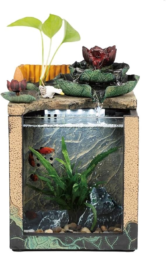 Tabletop Fountain Indoor Zen Scape Flow Desktop Fountain Waterfall with Self-Cleaning Mini Landscape Desktop Fountains