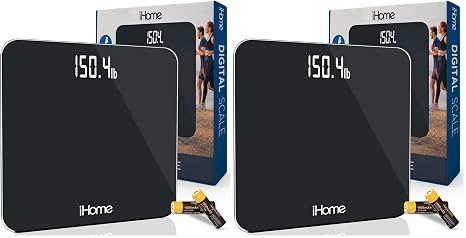iHome Digital Scale, Bathroom Scale, Batteries Included, Bathroom Scales for Weight, (Black) (Pack of 2)