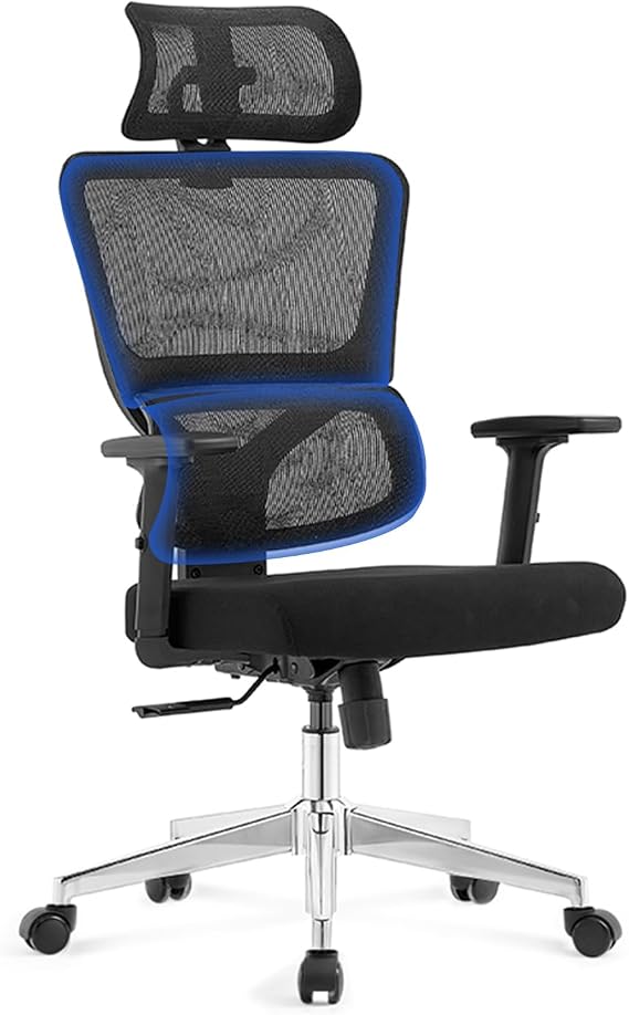 Ergonomic Mesh Office Chair with 3D Adjustable Armrest, High Back Reclining Computer Chair, Lumbar Support Swivel Chair with Adjustable Headrest