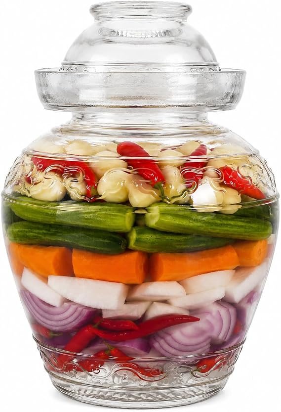 Yardwe Fermentation Jar 2.5L Glass Crock with Water Seal Lid