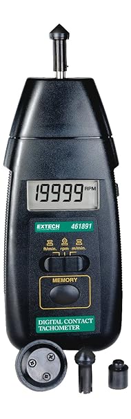 Extech 461891 Contact Tachometer | +/-0.05% accuracy, autoranging, surface-speed wheels, Last/Max/Min memory, adapters, 4 AA, case