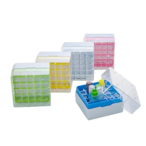25-Well PC Cryoboxes, 2in Cryo Boxes, Assorted Colors, 5 Pcs