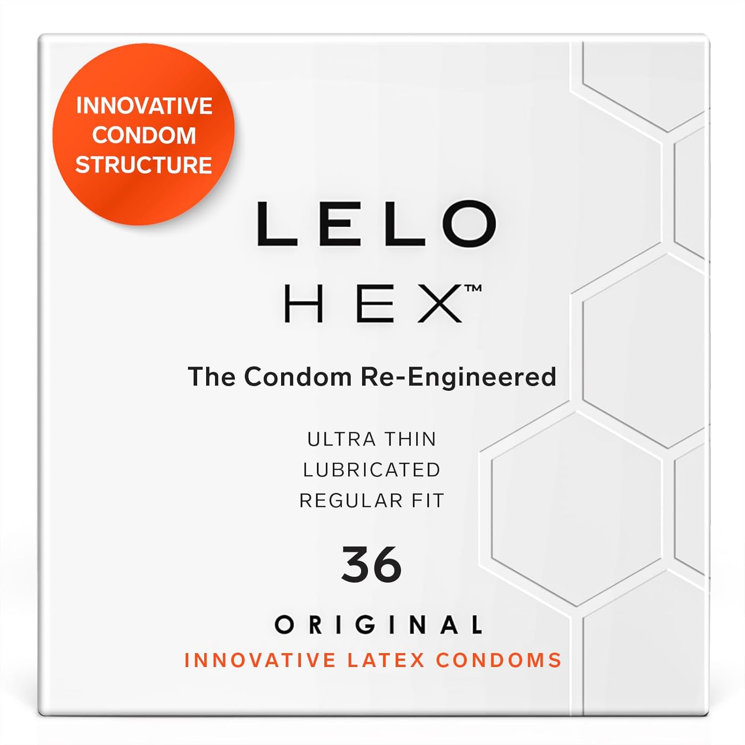 LELO HEX Original Luxury Condoms with Unique Hexagonal Structure Thin Yet Strong Latex Condom Lubricated 36 Count 1pack