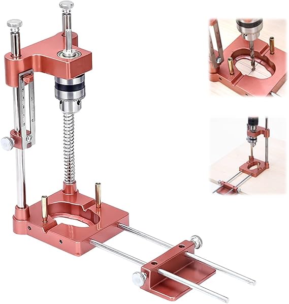Drill Stand with Drill Chuck Adjustable Drilling Template Guide Portable Precision Woodworking Tool Drill Guide Hand Tools Vertical Guide Tool Set for Surfaces and Round Workpieces