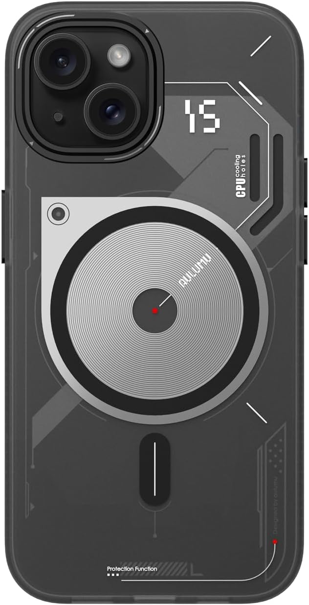 Aulumu A15 TPU Magnetic Case, Compatible with Magsafe, Aluminum Alloy Camera Frame Shockproof Anti-Scratch Phone Cover, Semitranslucent