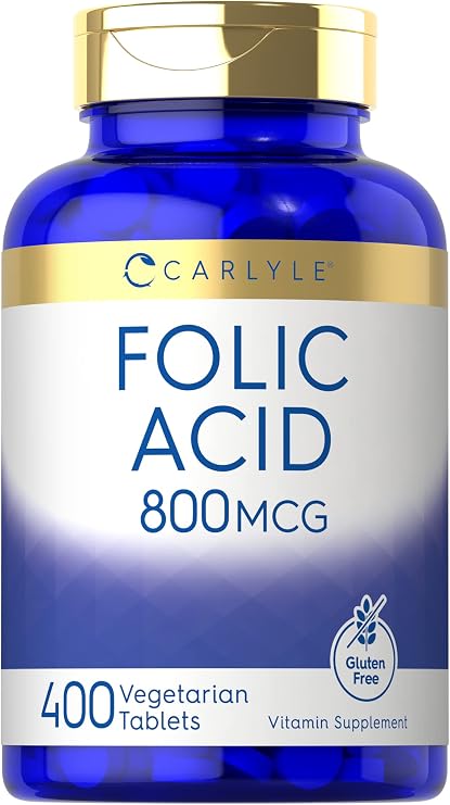 Carlyle Folic Acid 800 Mcg Tablets | 400 Count | Vegetarian, Non-GMO, Gluten Free Supplement