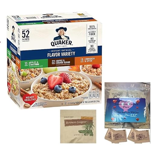 Quaker Instant Oatmeal Variety Pack 52 Ct. Wholesale, Cheap, Discount, Bulk 1 - Pack. Individual Packets 1.51 Ounce ., 78.8 Ounce -100% whole grain Quaker Oats And Heart Healthy- Come With Customized Maryses Place Bag Of Brown Sugar