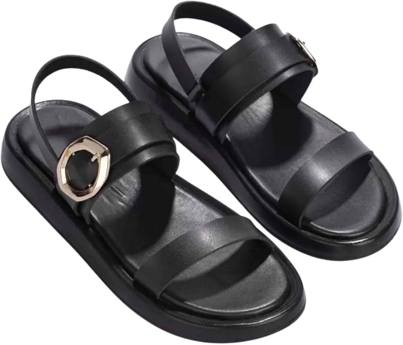Kadın 2 cm Topuklu Yazlık Rahat Sandalet, Tokalı Çift Bantlı Günlük Kullanım Şık Hafif Tabanlı Casual Sandalet