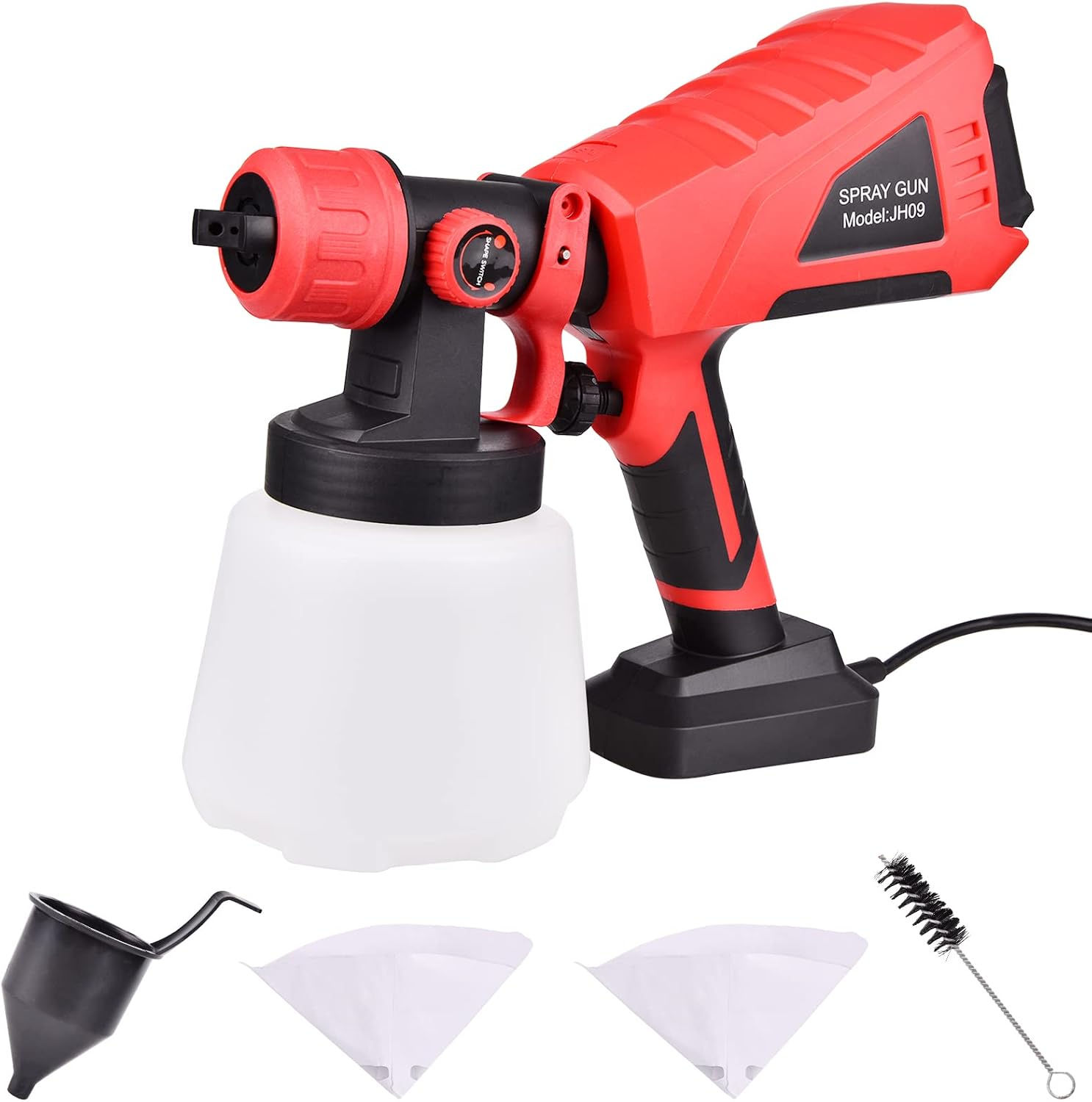 High Power Paint Sprayer, HVLP Electric Paint Spray Gun, Lightweight with Easy-to-Go 1200ml Container for Home Electric Spray Gun Red