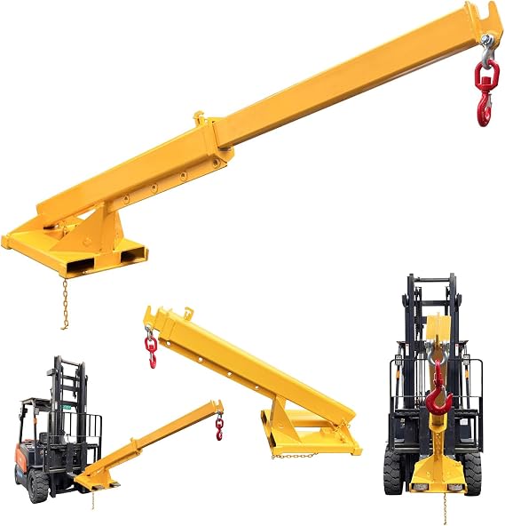 3000KG/6600LB Forklift Jib Boom Crane, Mobile Crane Lifting Hook Fork Mounted Hoist, with Telescopic Booms Attachments for Towing Handling Equipment