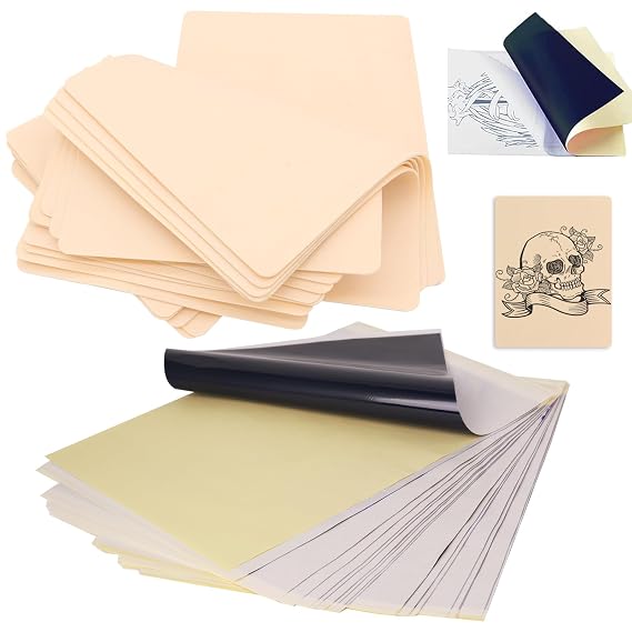 40Pcs Tattoo Fake Skin and Transfer Paper Kit, 20Pcs Tattoo Practice Skin and 20Pcs Thermal Stencil Transfer Paper, Tattoo Practice Supplies for Beginners and Professional Artists
