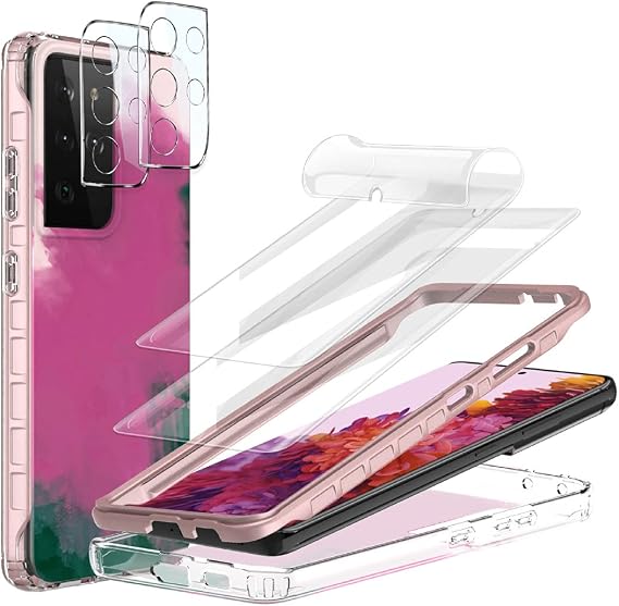 Jeylly Galaxy S21 Ultra 5G Case with Screen Protector, Berry Red