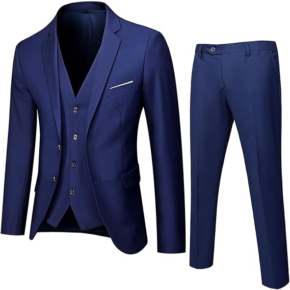 Men Suits Slim Fit 3 Piece Tuxedo Stretch Button Tops Jacket Vest and Pants for Wedding Business Prom Party Sets