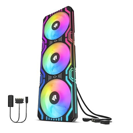 Asiahorse Matrix 360mm PC Fan, 56 Addressable LEDs RGB Fans, All-in-One Square Frame Integrated RGB Case Fan with MB Sync/Analog Controller, PWM Control Fan for Computer Case and Liquid Cooling System