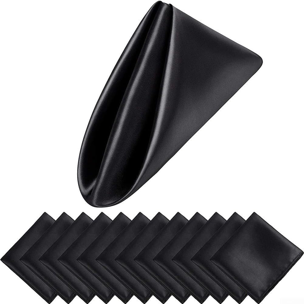 Reusable Cloth Napkins Set | 12 Pcs Washable Polyester Dinner Napkins 17x17 Inch for Restaurant Hotel Party Wedding Kitchen Decor | Available in Multiple Colors(Black)