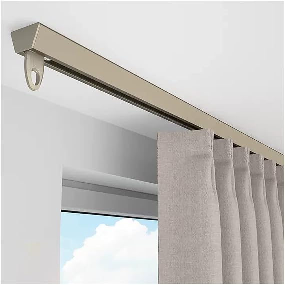 LZMZMQ Ceiling Curtain Track Not Bendable, Studio/Apartment/Hotel Room Divider Curtain Rod Seamless, Heavy Duty Aluminum Alloy, Custom Length (Color : Champagne, Size : 3.3ft(100cm))