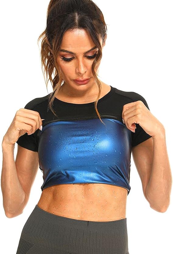 Sauna Shirt for Women Sweat Suit, Short Sleeve Sauna Shirt Women | Sauna Sweat Shirt, Athletic Tee Sauna Top Compression Waist Trainer, Compression T-Shirt, Sauna Vest for Women