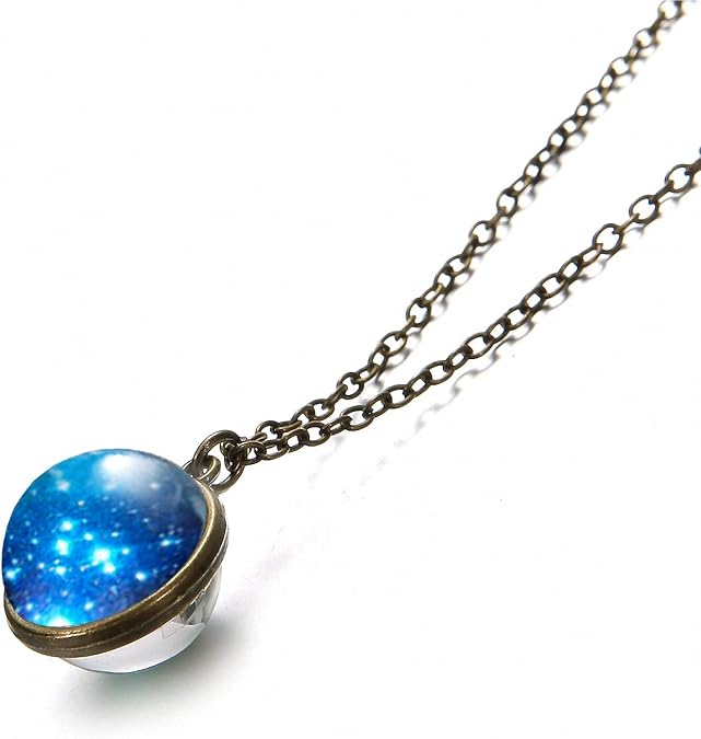 Galaxy Pendant Necklace Nebula Double Sided Space Glass Planet Necklace for Women Men Globe Universe Jewelry Christmas Gift Metal Glass