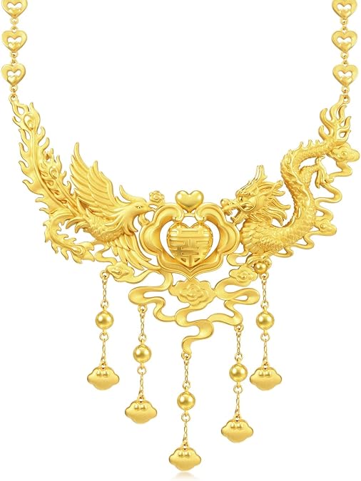 CHOW SANG SANG 999 Gold Necklace Price-by-Weight 45.28g | Chinese Wedding Collection Dragon and Phoenix Necklace for Women 47cm 93432N