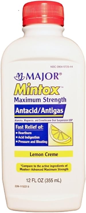 MAJOR MINTOX Maximum Strength Liquid Aluminum HYDROXIDE-400 MG/5 ML White 12 oz UPC 309045725146