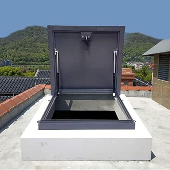 Galvanized Powder Coated Steel Roof Hatch, Roof Steel Security Door, Roof Access Hatch, 20 22 24 26 28 30 32 34 36 38 40 inch Weatherproof Pitched Roof Skylight Exit Lid with Rubber Seal(70x60cm/27.6x