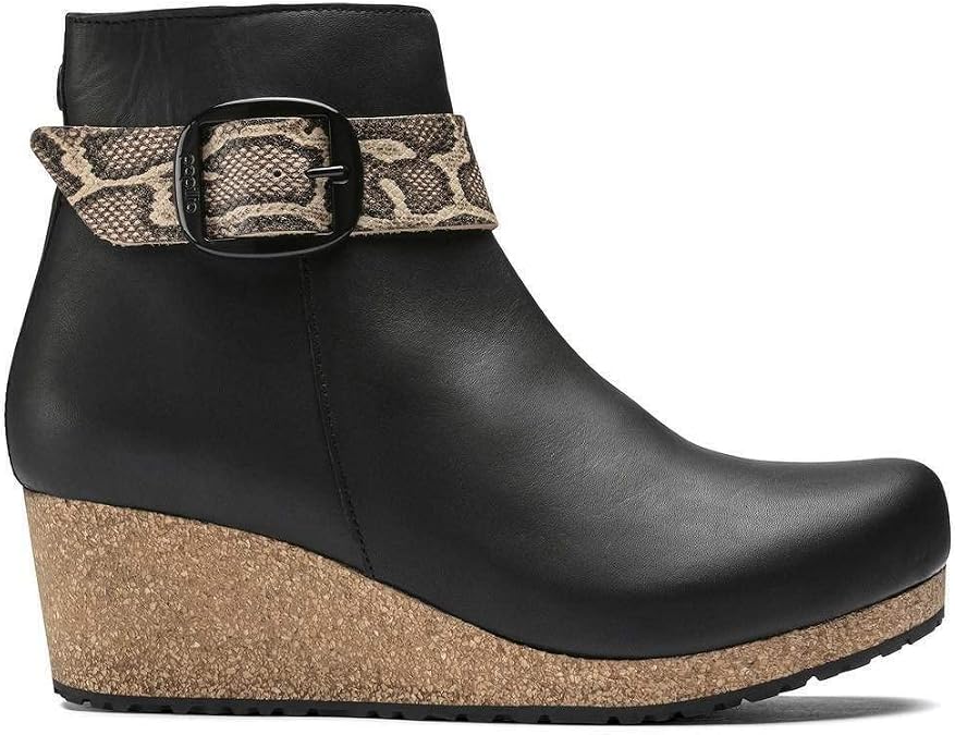 Birkenstock ELLI Women's Big Buckle, Leather, Zip Up Ankle Boots, Black Snake, Narrow Fit