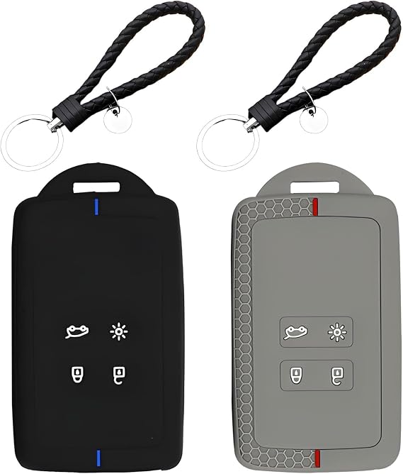 2 PCS Universal Car Key Covers, Suitable for Clio Talisman Espace Duster | Soft Silicone, Full Wrap Protection,360° Drop Protection, Key Case Suitable for Renault,Clio, Captur, Megane, Koleos 4-Button