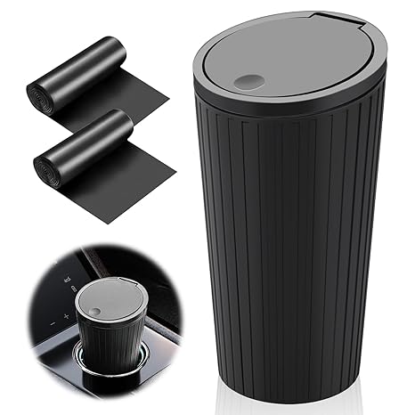 Car Trash Can with Lid, Car Bins for Front of Car, Mini Car Rubbish Bin with 2 Roll Trash Bags, Universal Leak Proof Can Bin for Automotive Office Home Kitchen