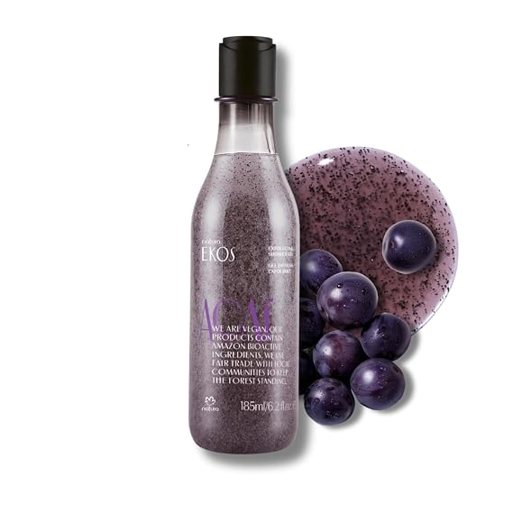 natura - Ekos Acai Revitalizing Exfoliating Shower Gel - Natural Exfoliants - Removes Impurities - Body Wash - Vegan Skin Care - Brazilian Beauty Secrets - Self Care & Body Care - 6.2 fl oz (185ml)