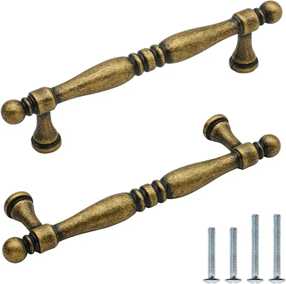 10 Pack Antique Brass Cabinet Handles 5 Inch/128mm Hole Center Zinc Alloy Vintage Drawer Dresser Pulls Retro Kitchen Cupboard Bathroom Furniture Hardware