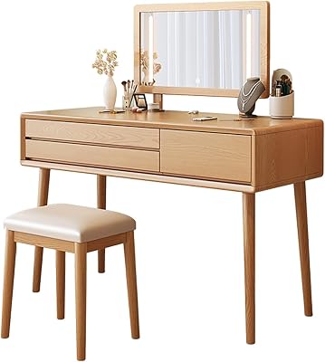 BAYTEWJX Wooden Makeup Desk for Bedroom Dressing Room Dressing Table with Mirror Vanity Table Set Wooden Makeup Desk with Stool Modern Dressing Table for Bedroom Makeup Room Girls Women.