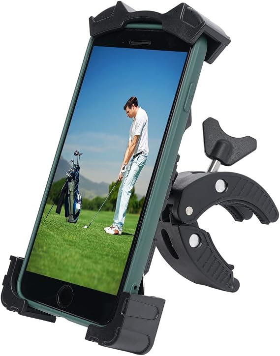 Golf Cart Phone Holder, Adjustable Cell Phone Holder Mount for Golf Cart/Push Cart/Golf Club/Flag Pole, No Shaking Cell Phone Clamp for iPhone 13/12/ 11 Pro Max Galaxy S10/ S9