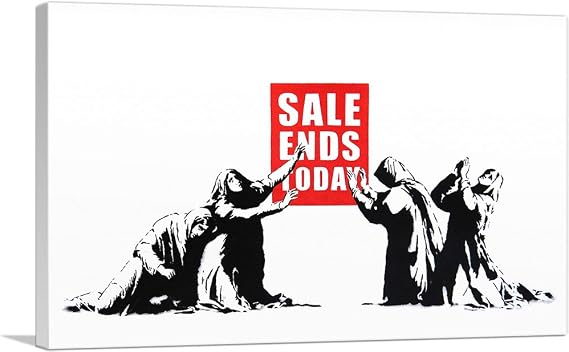 ARTCANVAS Sale Ends Today Canvas Art Print Stretched Framed Painting Picture Poster Giclee Wall Decor by Banksy - 26" x 18" (0.75" Deep)