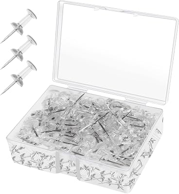 Push Pins for Bulletin Board 200- Pack - Clear Plastic Head with Steel Point - Thumb Tacks for Wall, Corkboard, Map, Calendar, Photo, Home Office, and Craft Projects
