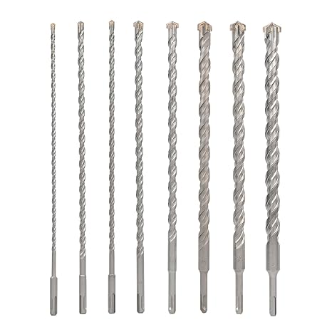 8 PCS Set SDS Plus Bits, 15 Inch Long 1/4" to 1" Diameter, Rotary Hammer Drill Bits, Masonry Drill Bits for Concrete, Masonry Drill Bit Set, Concrete Drill Bit Set, brocas para concreto