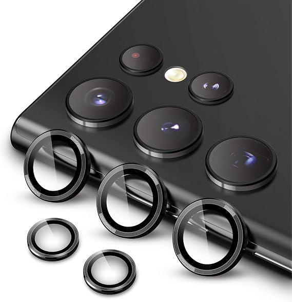 JETech Camera Lens Protector for Galaxy S22 Ultra, Phantom Black, 1 Set | 9H Tempered Glass, Metal Individual Ring Cover, HD Clear