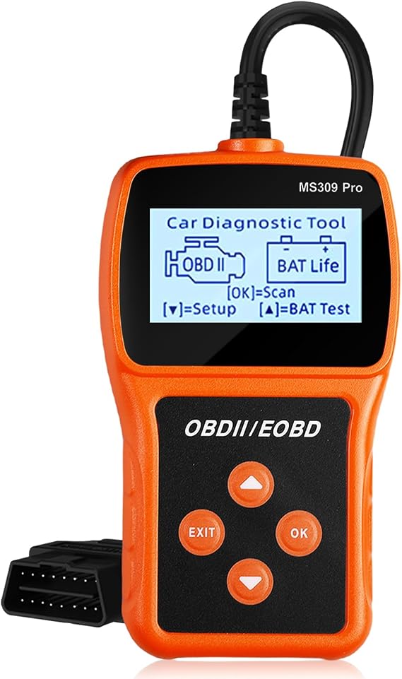 BORDEAG MS309PRO OBD2 Diagnostic Tool Car Diagnostic Error Memory Reading Car OBD2 Scanner Code Reader Engine Fault Code Reader Car Diagnostic Device 2.4 Inch Dot Matrix Display