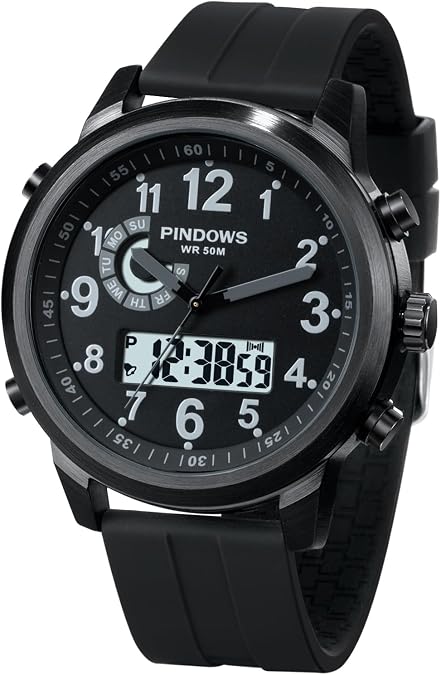 PINDOWS Mens Digital Analog Watches, Multifunction Sport Casual