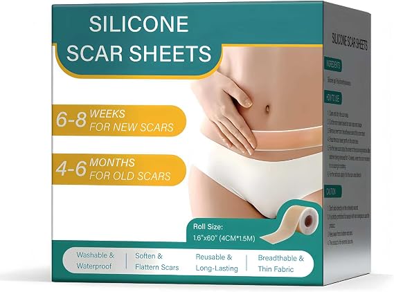 Silicone Scar Tape 4cm x 1.5m, Medical Grade Silicone Sheets for Scar Care, Soft, Reusable, Waterproof, Suitable for Surgery, C Section, Burns, Acne Marks and Stretch Marks