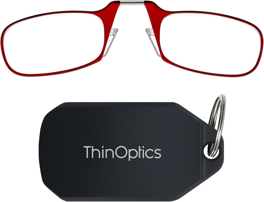 ThinOptics Keychain Reading Glasses - Slim Armless Pocket Readers - Black, Red 2.0x