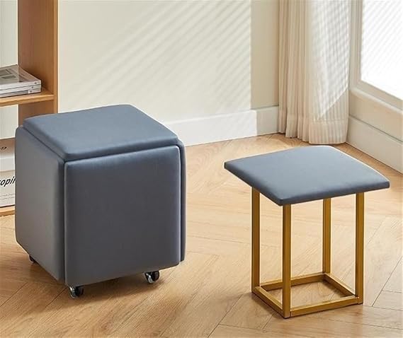 Stackable Stools, 5 in 1 Cube Seat with Swivel Casters, Stackable Sofa Chair Stool Nesting Ottoman Stool Movable Footstool Dressing Chair for Living Room(Blue,Small)