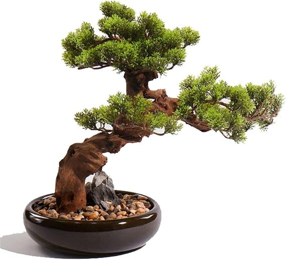 Artificial Decorative Bonsai Tree 17Inch Artificial Bonsai Pine Tree, Faux Potted Plant Desk Display Fake Tree with Ceramic Flower Pot, DIY Decorative Bonsai for Indoor O
