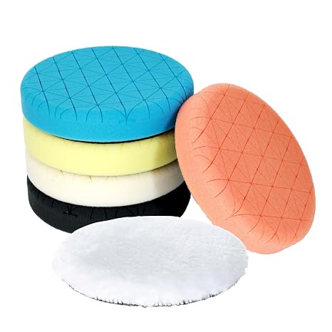 Buffing Polishing Pads and Wool Pad, 6Pcs 6.5 Inch Face for 6 Inch Backing Plate Compound Buffing Sponge Pads Cutting Polishing Pads Kit for Car Buffer Polisher, Polishing and Waxing