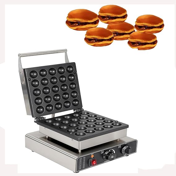 Mini Pancake Maker, 25 Holes Commercial Electric Nonstick Pancake Maker Machine, Small Hole Size: 40mm/ 50-300C Adjustable Temperature, for Restaurant